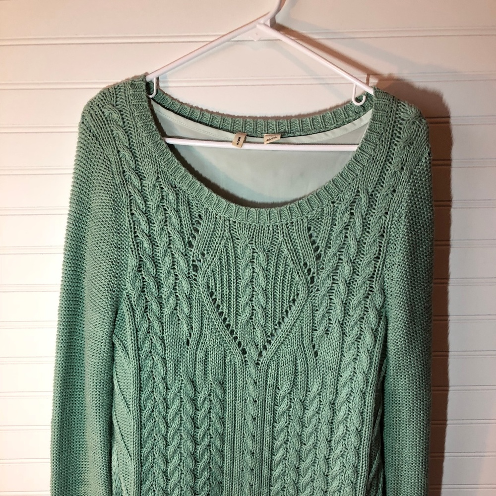 Anthropologie Mint Green Cable Knit Sweater